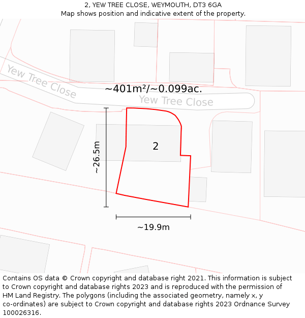 2, YEW TREE CLOSE, WEYMOUTH, DT3 6GA: Plot and title map