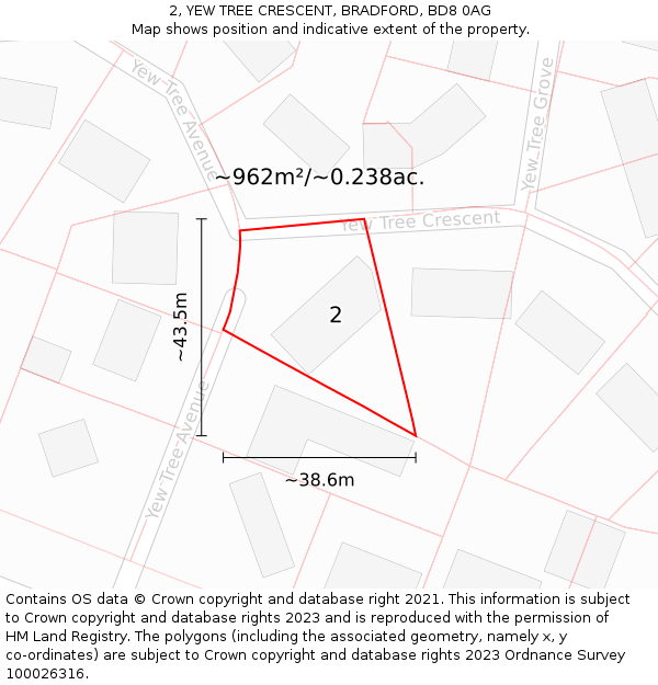 2, YEW TREE CRESCENT, BRADFORD, BD8 0AG: Plot and title map