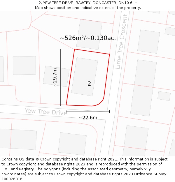 2, YEW TREE DRIVE, BAWTRY, DONCASTER, DN10 6LH: Plot and title map