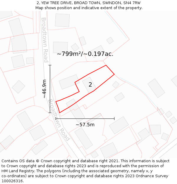 2, YEW TREE DRIVE, BROAD TOWN, SWINDON, SN4 7RW: Plot and title map