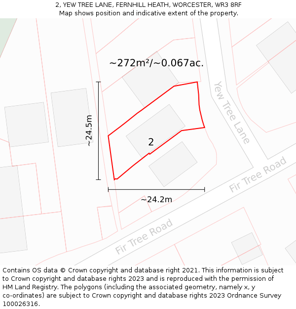 2, YEW TREE LANE, FERNHILL HEATH, WORCESTER, WR3 8RF: Plot and title map