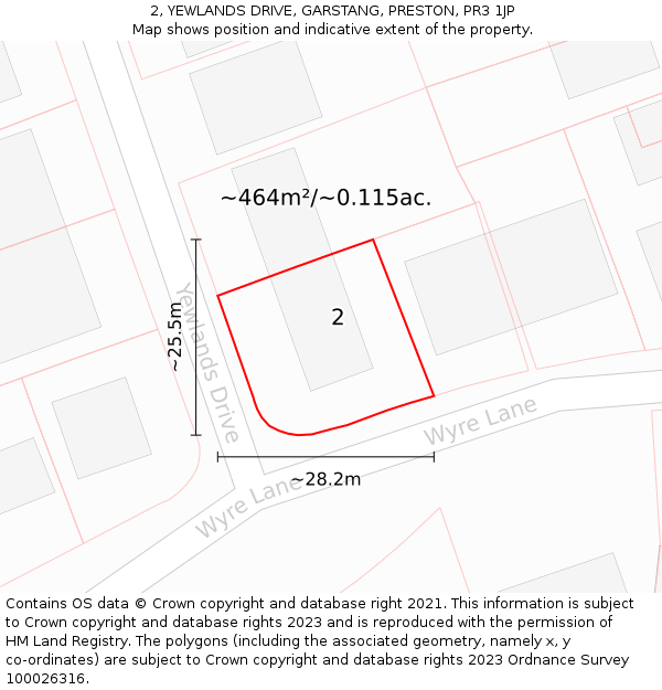2, YEWLANDS DRIVE, GARSTANG, PRESTON, PR3 1JP: Plot and title map