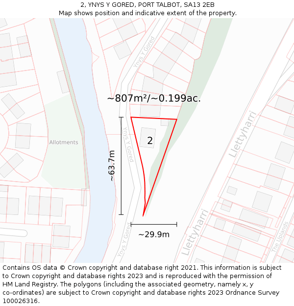 2, YNYS Y GORED, PORT TALBOT, SA13 2EB: Plot and title map