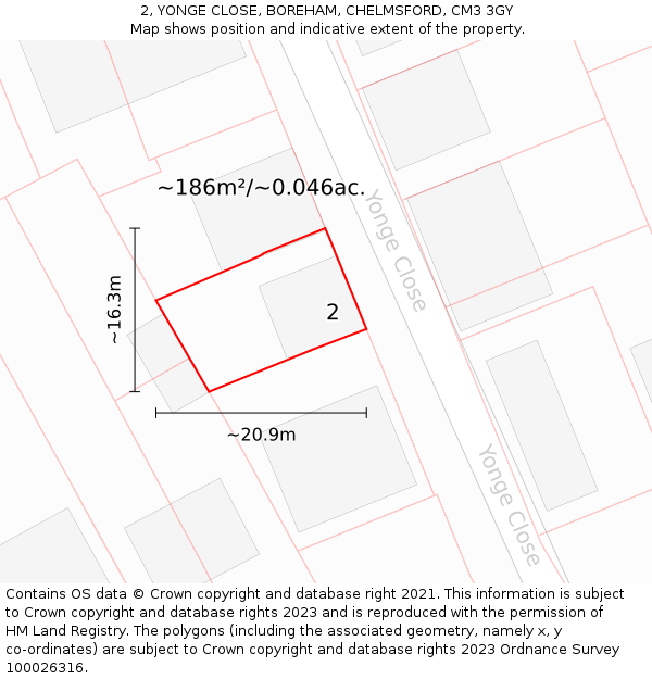 2, YONGE CLOSE, BOREHAM, CHELMSFORD, CM3 3GY: Plot and title map