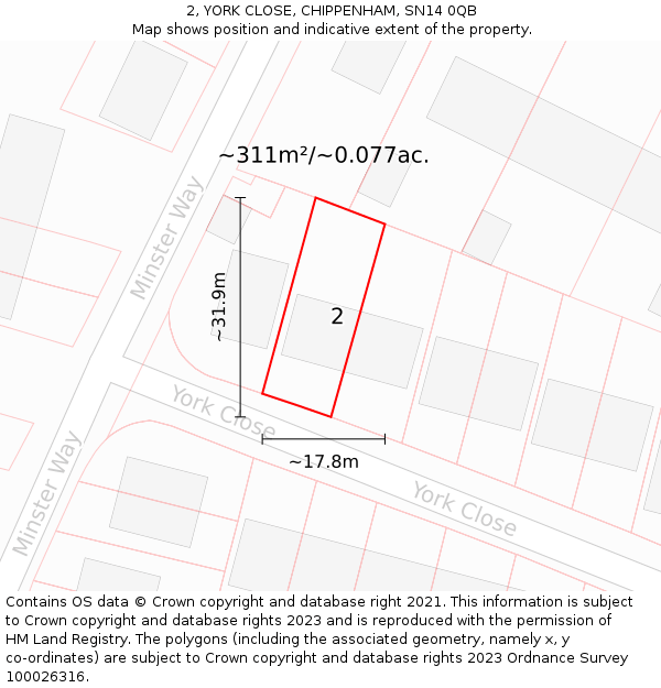 2, YORK CLOSE, CHIPPENHAM, SN14 0QB: Plot and title map