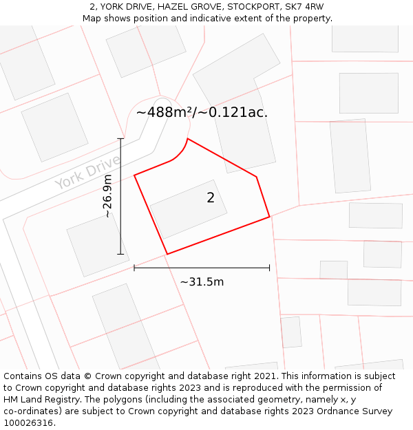 2, YORK DRIVE, HAZEL GROVE, STOCKPORT, SK7 4RW: Plot and title map