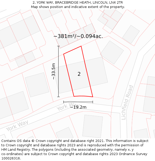 2, YORK WAY, BRACEBRIDGE HEATH, LINCOLN, LN4 2TR: Plot and title map
