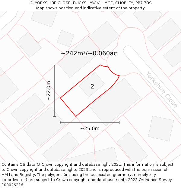 2, YORKSHIRE CLOSE, BUCKSHAW VILLAGE, CHORLEY, PR7 7BS: Plot and title map