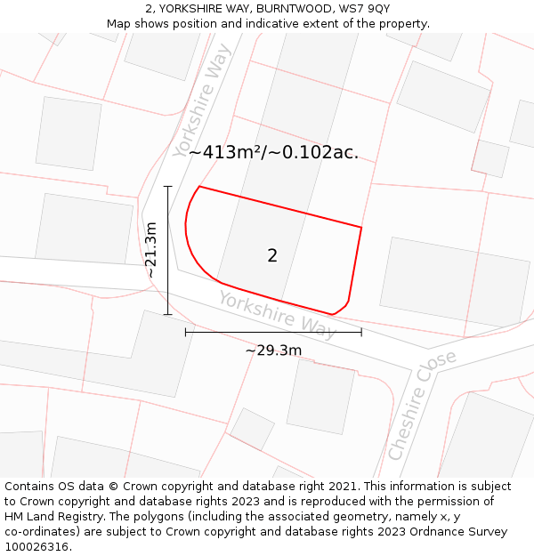 2, YORKSHIRE WAY, BURNTWOOD, WS7 9QY: Plot and title map