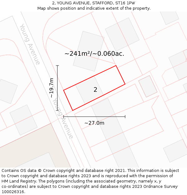 2, YOUNG AVENUE, STAFFORD, ST16 1PW: Plot and title map