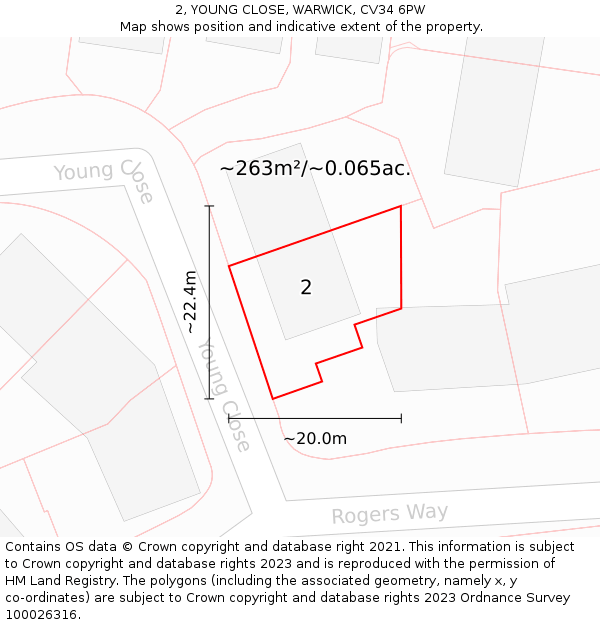 2, YOUNG CLOSE, WARWICK, CV34 6PW: Plot and title map