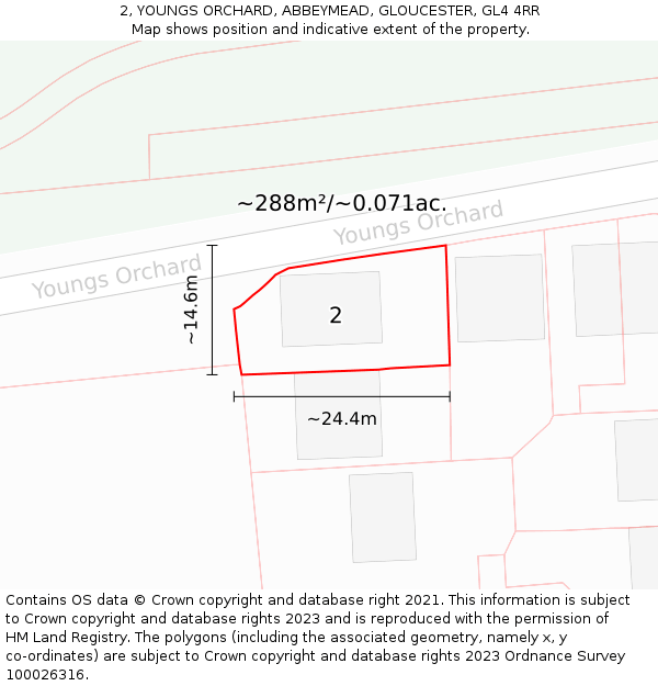 2, YOUNGS ORCHARD, ABBEYMEAD, GLOUCESTER, GL4 4RR: Plot and title map