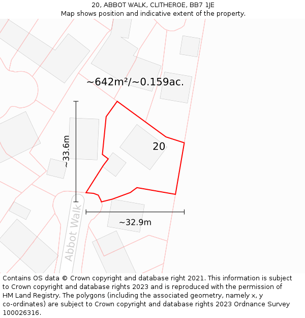 20, ABBOT WALK, CLITHEROE, BB7 1JE: Plot and title map