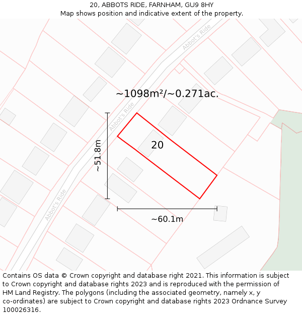 20, ABBOTS RIDE, FARNHAM, GU9 8HY: Plot and title map
