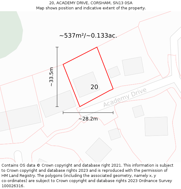20, ACADEMY DRIVE, CORSHAM, SN13 0SA: Plot and title map