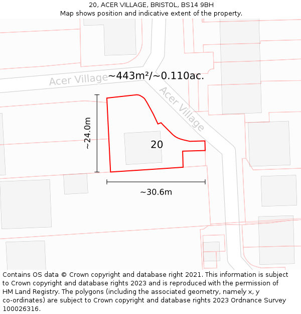 20, ACER VILLAGE, BRISTOL, BS14 9BH: Plot and title map