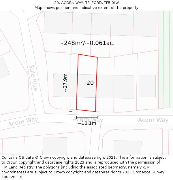 20, ACORN WAY, TELFORD, TF5 0LW: Plot and title map