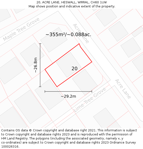20, ACRE LANE, HESWALL, WIRRAL, CH60 1UW: Plot and title map