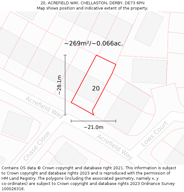 20, ACREFIELD WAY, CHELLASTON, DERBY, DE73 6PN: Plot and title map