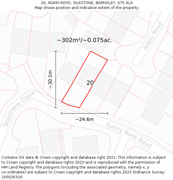 20, ADKIN ROYD, SILKSTONE, BARNSLEY, S75 4LA: Plot and title map