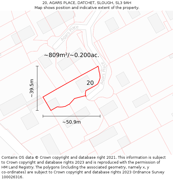 20, AGARS PLACE, DATCHET, SLOUGH, SL3 9AH: Plot and title map