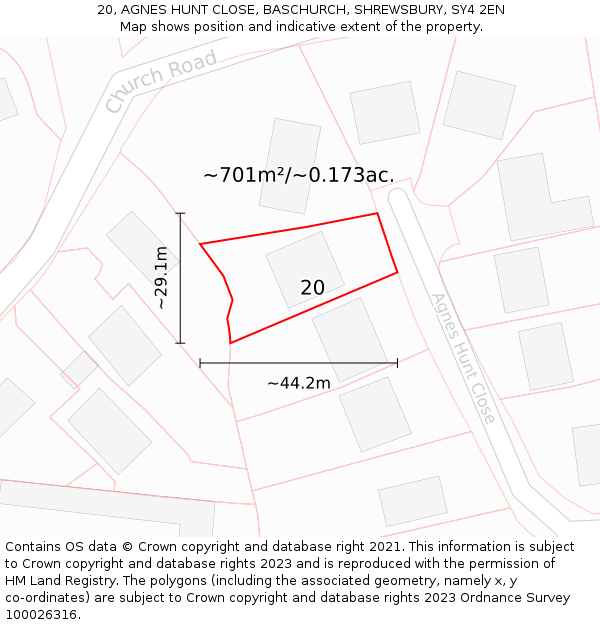20, AGNES HUNT CLOSE, BASCHURCH, SHREWSBURY, SY4 2EN: Plot and title map