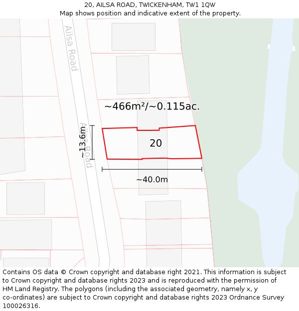 20, AILSA ROAD, TWICKENHAM, TW1 1QW: Plot and title map