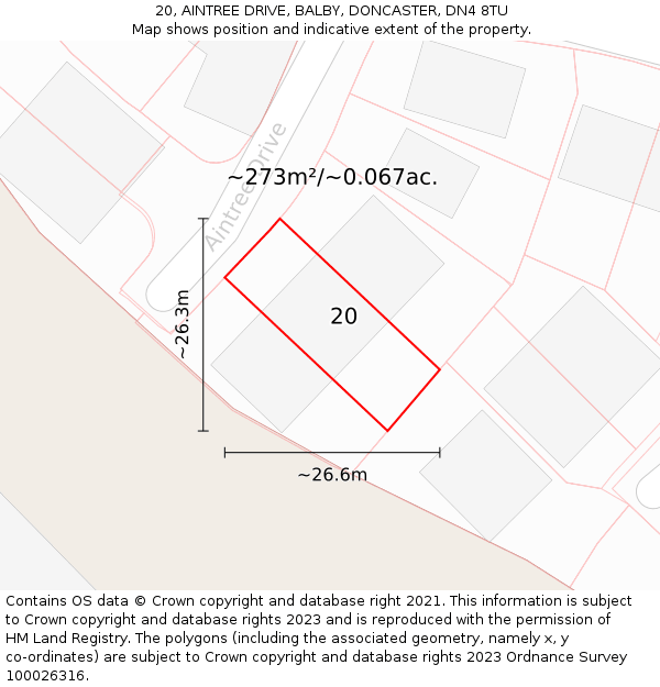 20, AINTREE DRIVE, BALBY, DONCASTER, DN4 8TU: Plot and title map