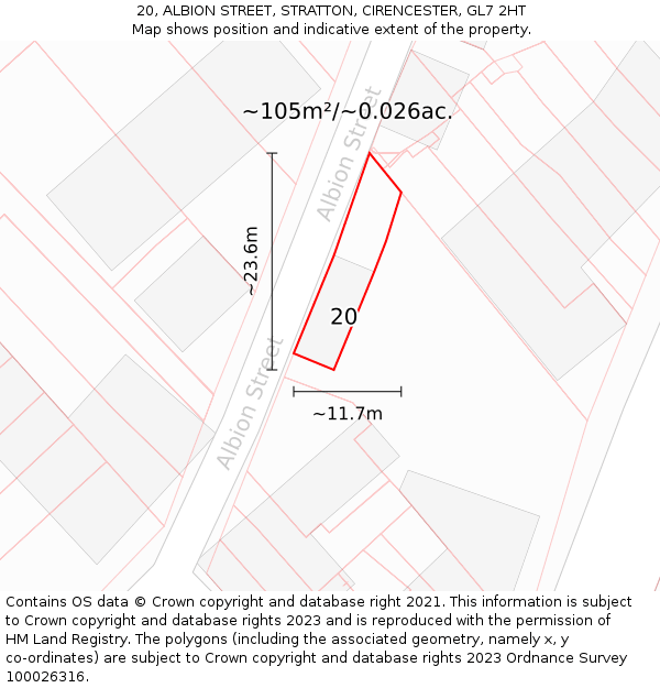 20, ALBION STREET, STRATTON, CIRENCESTER, GL7 2HT: Plot and title map