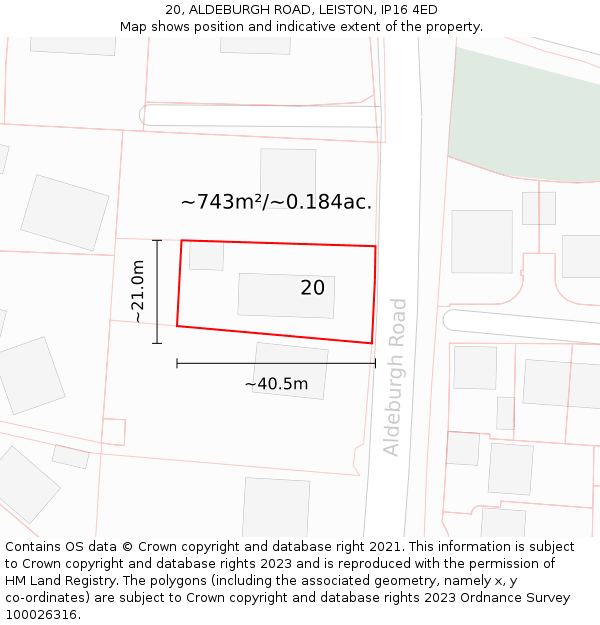 20, ALDEBURGH ROAD, LEISTON, IP16 4ED: Plot and title map