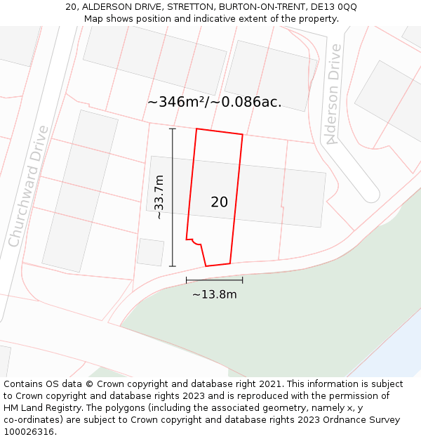 20, ALDERSON DRIVE, STRETTON, BURTON-ON-TRENT, DE13 0QQ: Plot and title map