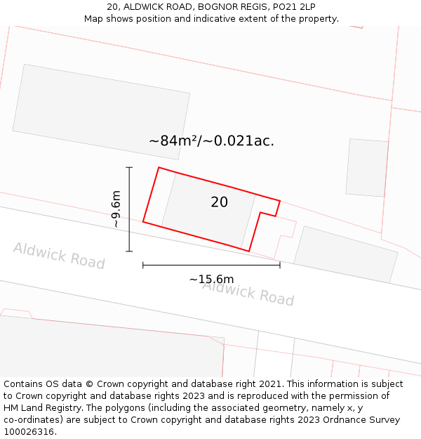 20, ALDWICK ROAD, BOGNOR REGIS, PO21 2LP: Plot and title map