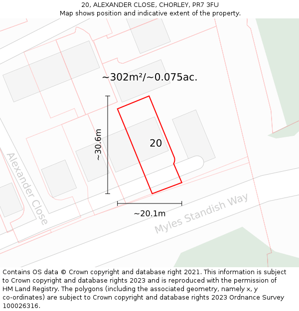 20, ALEXANDER CLOSE, CHORLEY, PR7 3FU: Plot and title map