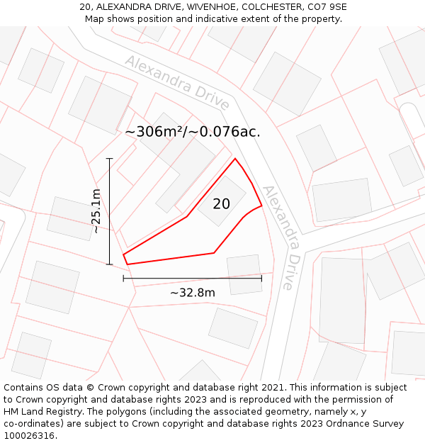 20, ALEXANDRA DRIVE, WIVENHOE, COLCHESTER, CO7 9SE: Plot and title map