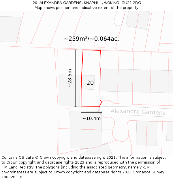 20, ALEXANDRA GARDENS, KNAPHILL, WOKING, GU21 2DG: Plot and title map