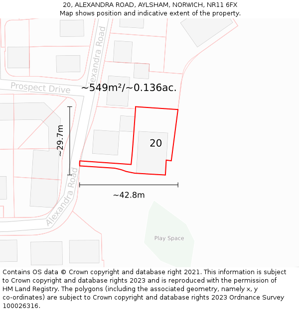 20, ALEXANDRA ROAD, AYLSHAM, NORWICH, NR11 6FX: Plot and title map
