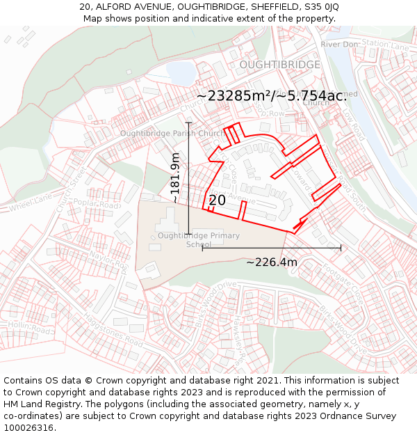 20, ALFORD AVENUE, OUGHTIBRIDGE, SHEFFIELD, S35 0JQ: Plot and title map