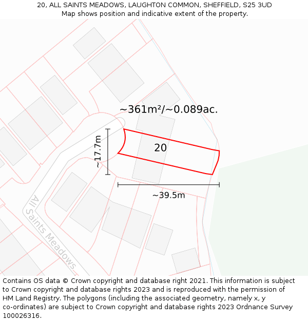 20, ALL SAINTS MEADOWS, LAUGHTON COMMON, SHEFFIELD, S25 3UD: Plot and title map