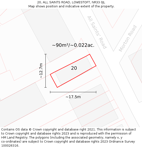 20, ALL SAINTS ROAD, LOWESTOFT, NR33 0JL: Plot and title map
