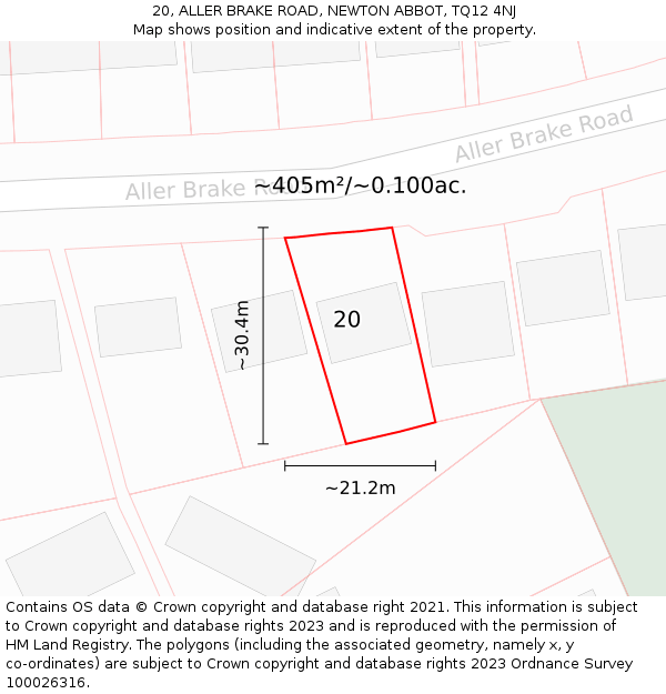 20, ALLER BRAKE ROAD, NEWTON ABBOT, TQ12 4NJ: Plot and title map