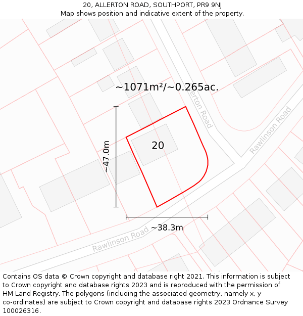 20, ALLERTON ROAD, SOUTHPORT, PR9 9NJ: Plot and title map