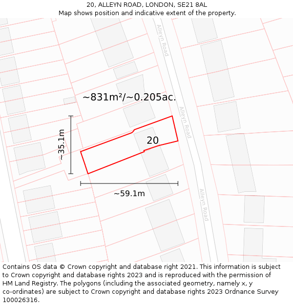 20, ALLEYN ROAD, LONDON, SE21 8AL: Plot and title map