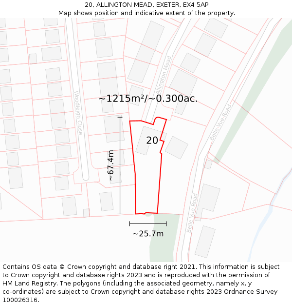 20, ALLINGTON MEAD, EXETER, EX4 5AP: Plot and title map