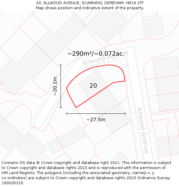 20, ALLWOOD AVENUE, SCARNING, DEREHAM, NR19 2TF: Plot and title map