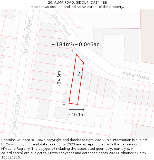 20, ALMA ROAD, SIDCUP, DA14 4EE: Plot and title map