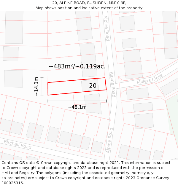 20, ALPINE ROAD, RUSHDEN, NN10 9RJ: Plot and title map