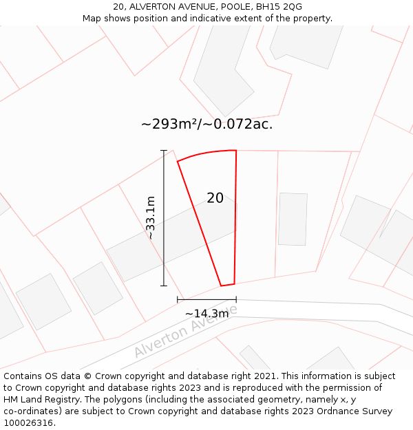 20, ALVERTON AVENUE, POOLE, BH15 2QG: Plot and title map