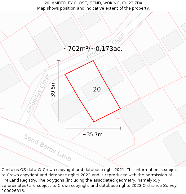 20, AMBERLEY CLOSE, SEND, WOKING, GU23 7BX: Plot and title map
