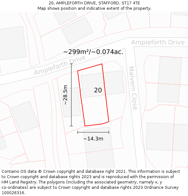20, AMPLEFORTH DRIVE, STAFFORD, ST17 4TE: Plot and title map