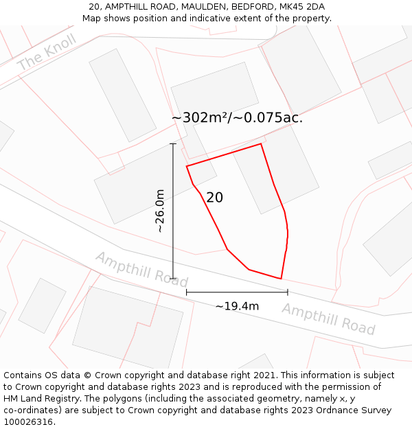 20, AMPTHILL ROAD, MAULDEN, BEDFORD, MK45 2DA: Plot and title map